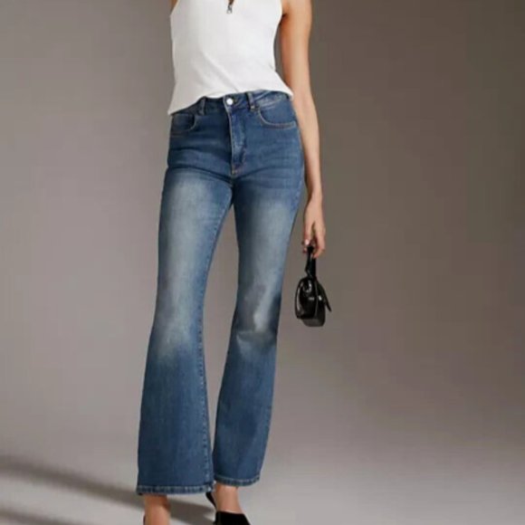 Anthropologie Pilcro 32 Tall NWT The Icon Flare Jeans Medium Blue Denim 32T - Picture 1 of 9